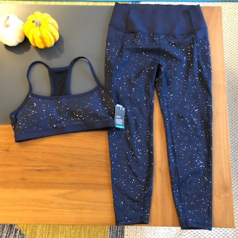 GapFit 7/8 Leggings (M) Navy with Rose Gold Splatter Print *Leggings ONLY*